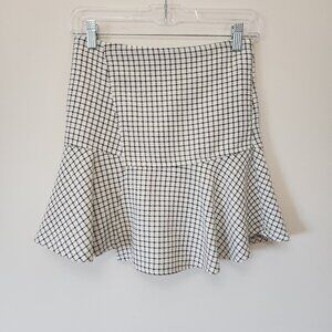 Korean Skirt Mini Super High Rise 25" Black White Plaid Zip Lined Short Size S